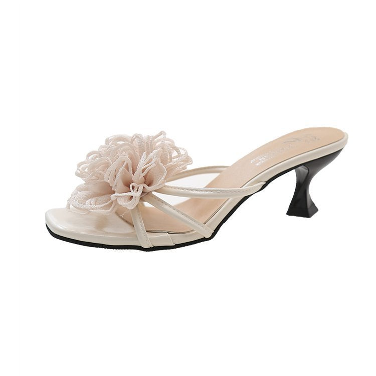 Damen elegante Mules mit floraler Applikation EB
