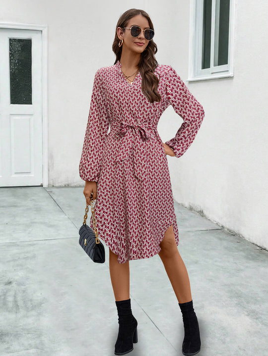 Damen Wickelblusenkleid mit Rüschendetails und praktischen Bindebändern EB