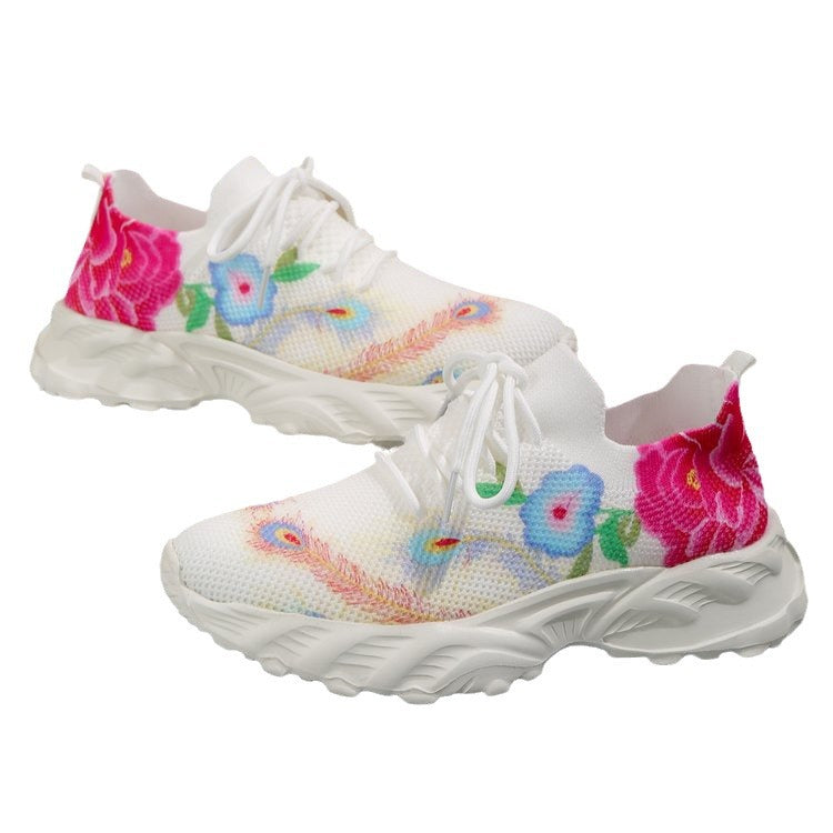 Damen modische Sneakers mit floralem Design und atmungsaktiver Textiloberfläche EB