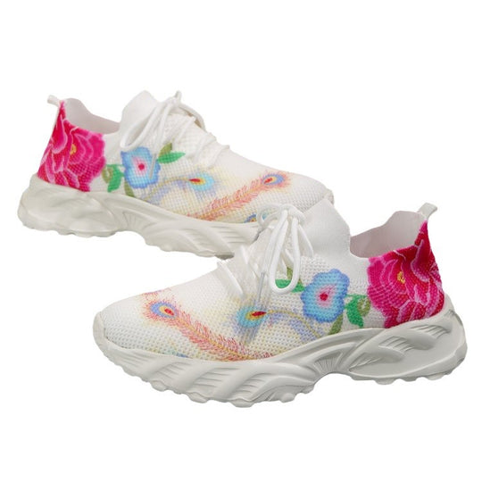 Damen modische Sneakers mit floralem Design und atmungsaktiver Textiloberfläche EB