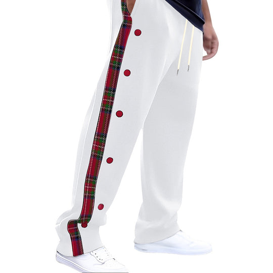 Herren nan weite Snap-Detail Jogginghose mit Karo-Seitenband, Druckknopfleiste und elastischem Tunnelzugbund EB
