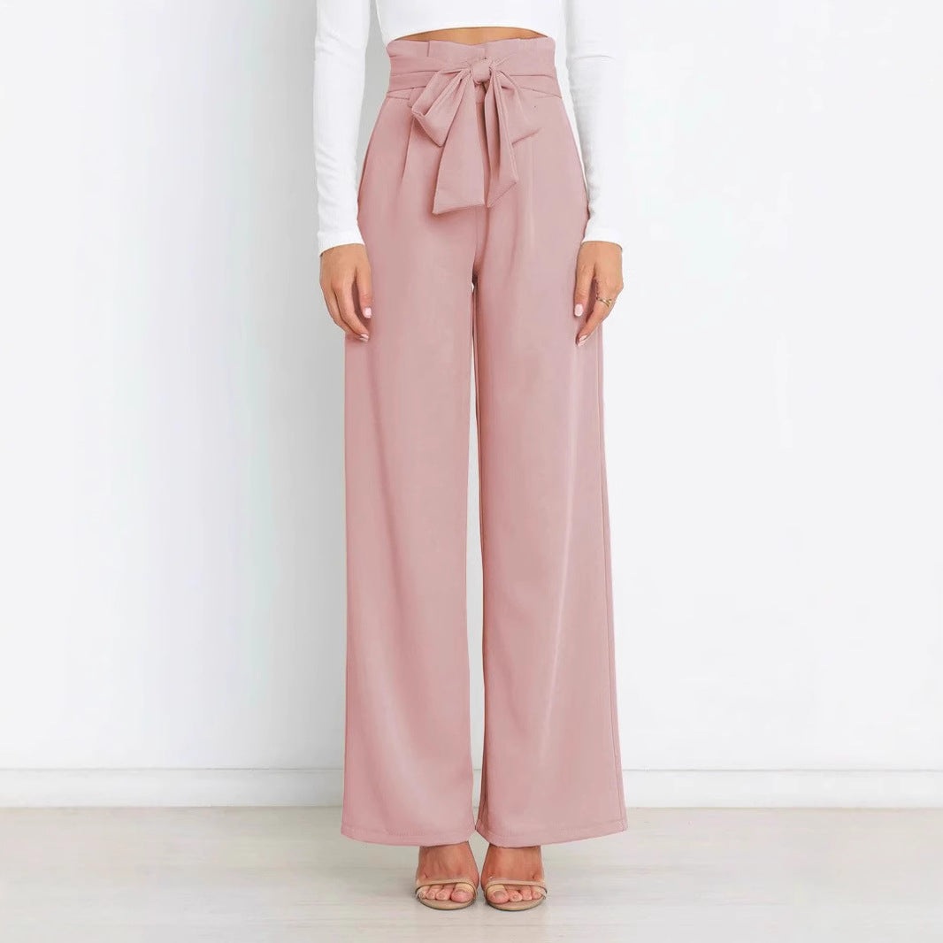 Damen Weite High-Waist Paperbag-Hose mit Bundfalten und Bindegürtel EB