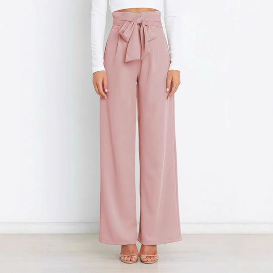 Damen Weite High-Waist Paperbag-Hose mit Bundfalten und Bindegürtel EB
