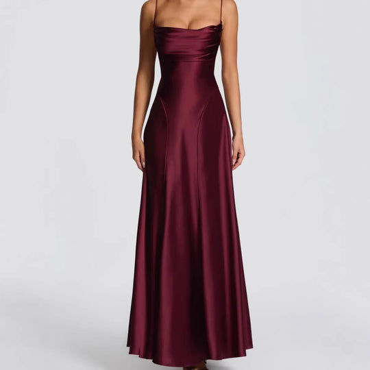 Damen Elegantes Maxi-Kleid mit fließendem Satin und verführerischem Spaghettiträger EB