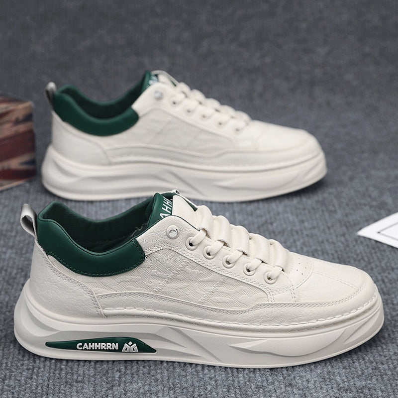 Unisex minimalistische Plateausneaker aus strukturiertem Kunstleder mit gepolstertem Fersenkragen und skulpturierter Außensohle EB