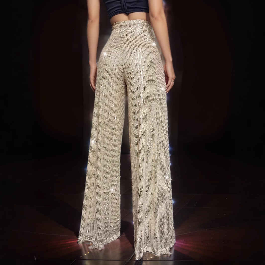 Damen Glänzende Palazzohose mit funkelndem Pailletten-Design EB