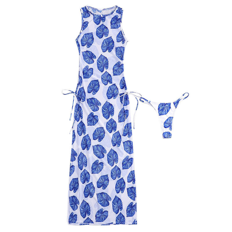 Damen Maxikleid mit floralem Muster und verstellbaren Seitenschnüren EB