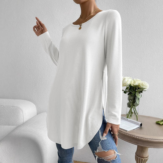 Damen Lockeres Langarmshirt mit elegantem Rundhalsausschnitt EB