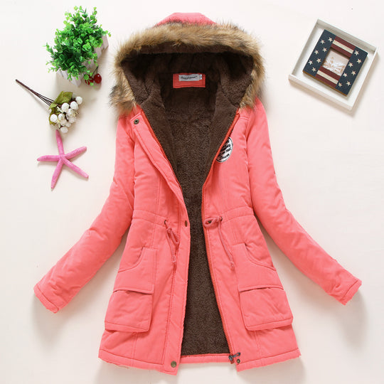 Damen taillierter Winterparka mit Teddyfutter Kunstfellkapuze und Tunnelzug EB