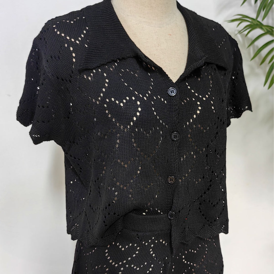 Damen luftiger Häkel-Cardigan mit modischem Lochmuster EB