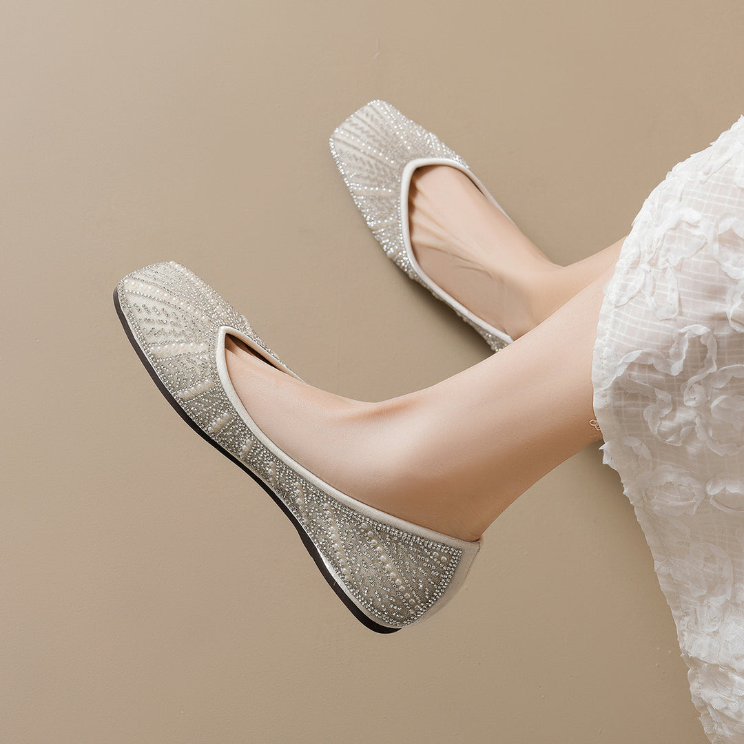 Damen Ballerinas mit glamourösem Strassdesign und elegantem Spitzenverschluss EB
