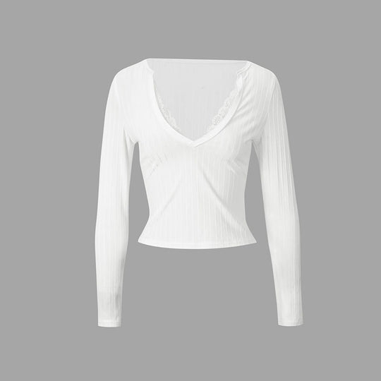 Damen Top mit feinen Rippdetails und elegantem V-Ausschnitt EB