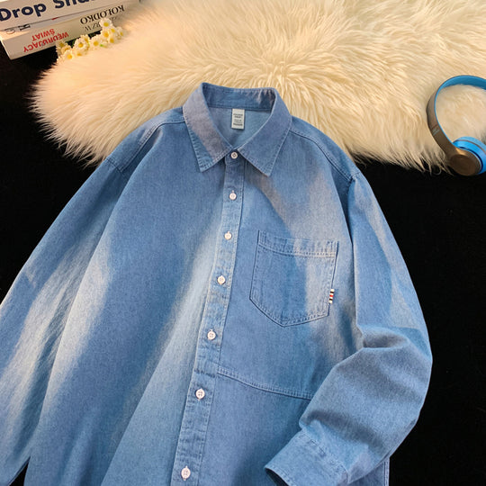 Herren Denim Longsleeve Hemd mit klassischem Button-Down-Kragen EB