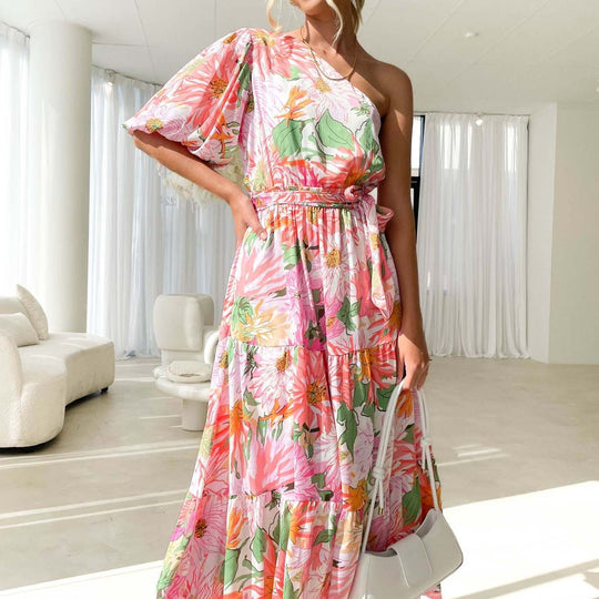 Damen Sommerliches Maxikleid mit asymmetrischem Schnitt und floralen Motiven EB