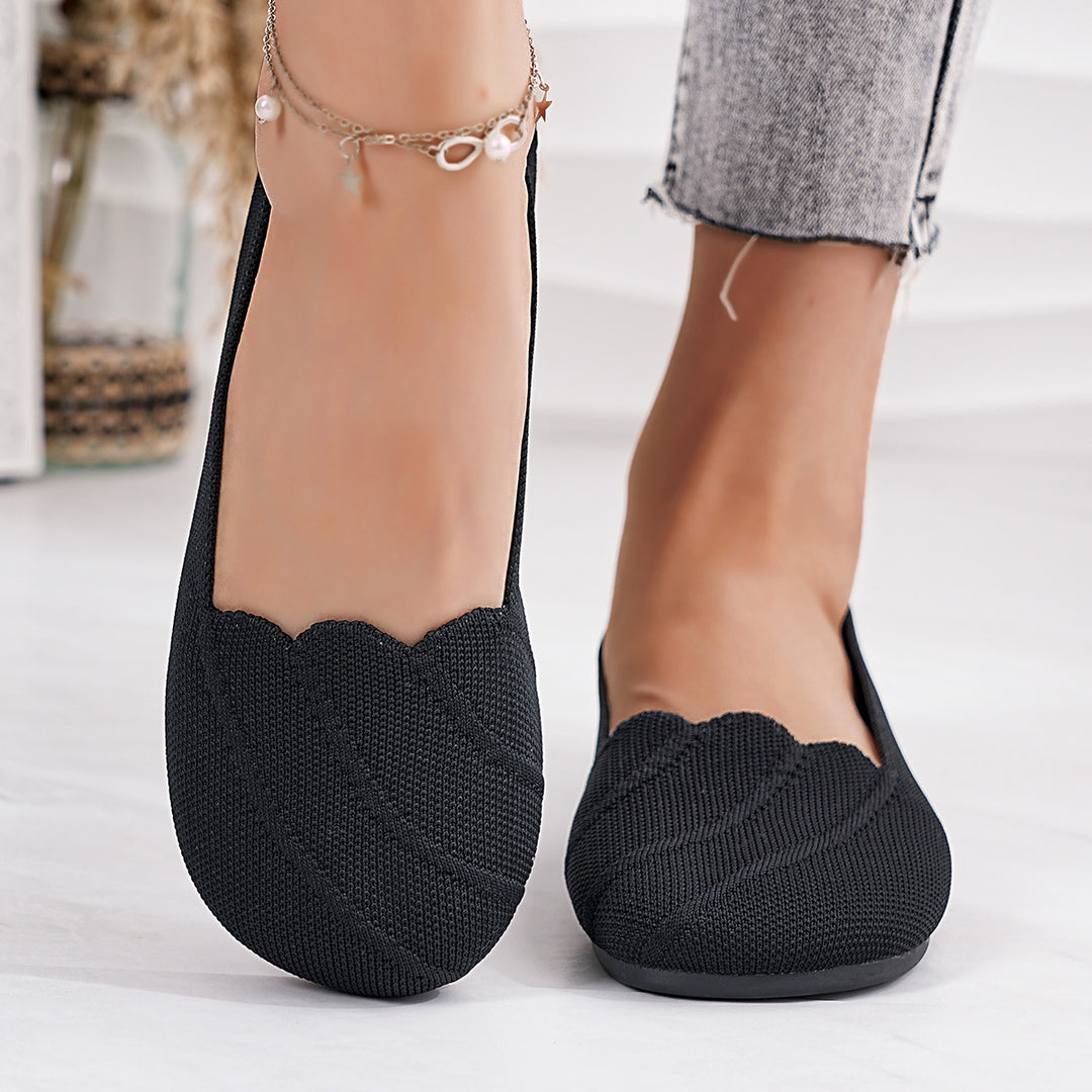 Damen Bequeme Slip-On Ballerinas mit wellenförmigem Design und elastischem Obermaterial EB