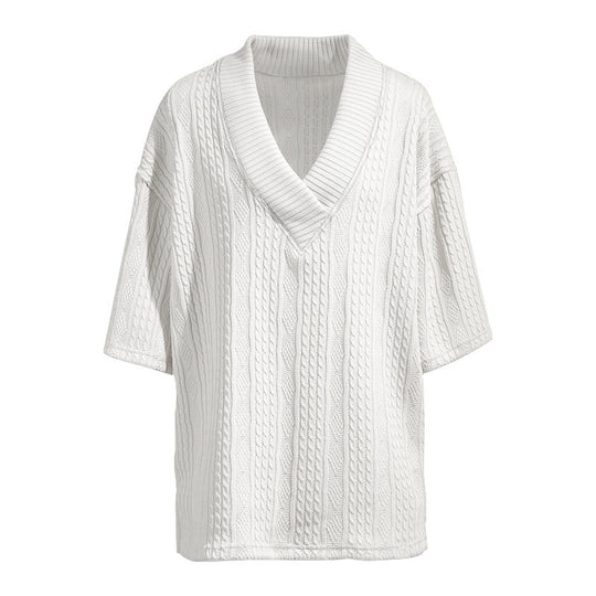Damen Oversized Kurzarm-Strickpullover mit tiefem V‑Ausschnitt und Zopfmuster EB