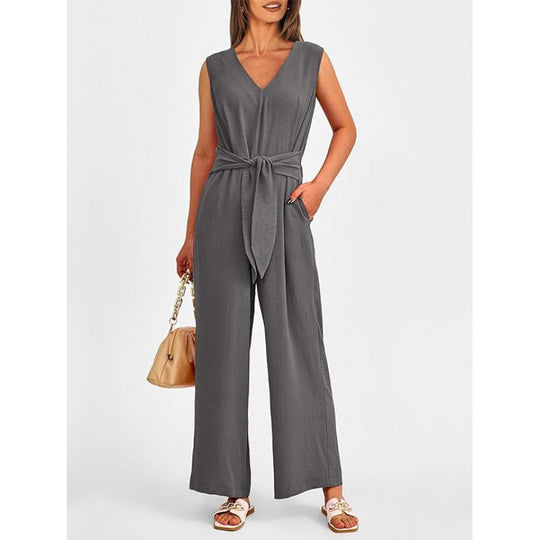 Damen Eleganter Jumpsuit mit taillierter Silhouette und V-Ausschnitt EB