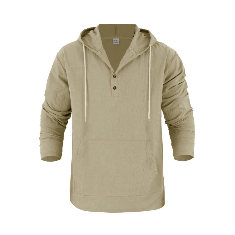 Herren Kapuzensweater mit Knopfleiste und praktischen Taschen EB