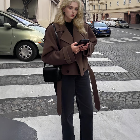 Damen stylische, taillierte Kurzmantel EB