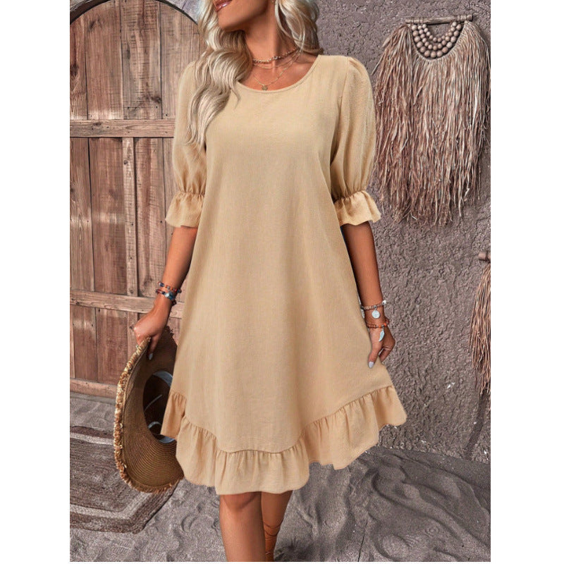 Damen Sommerliches Freizeitkleid mit Rüschendetails und lockerem Schnitt EB