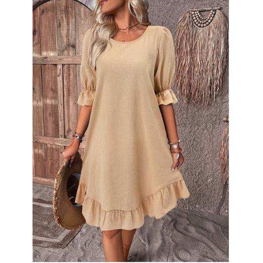Damen Sommerliches Freizeitkleid mit Rüschendetails und lockerem Schnitt EB