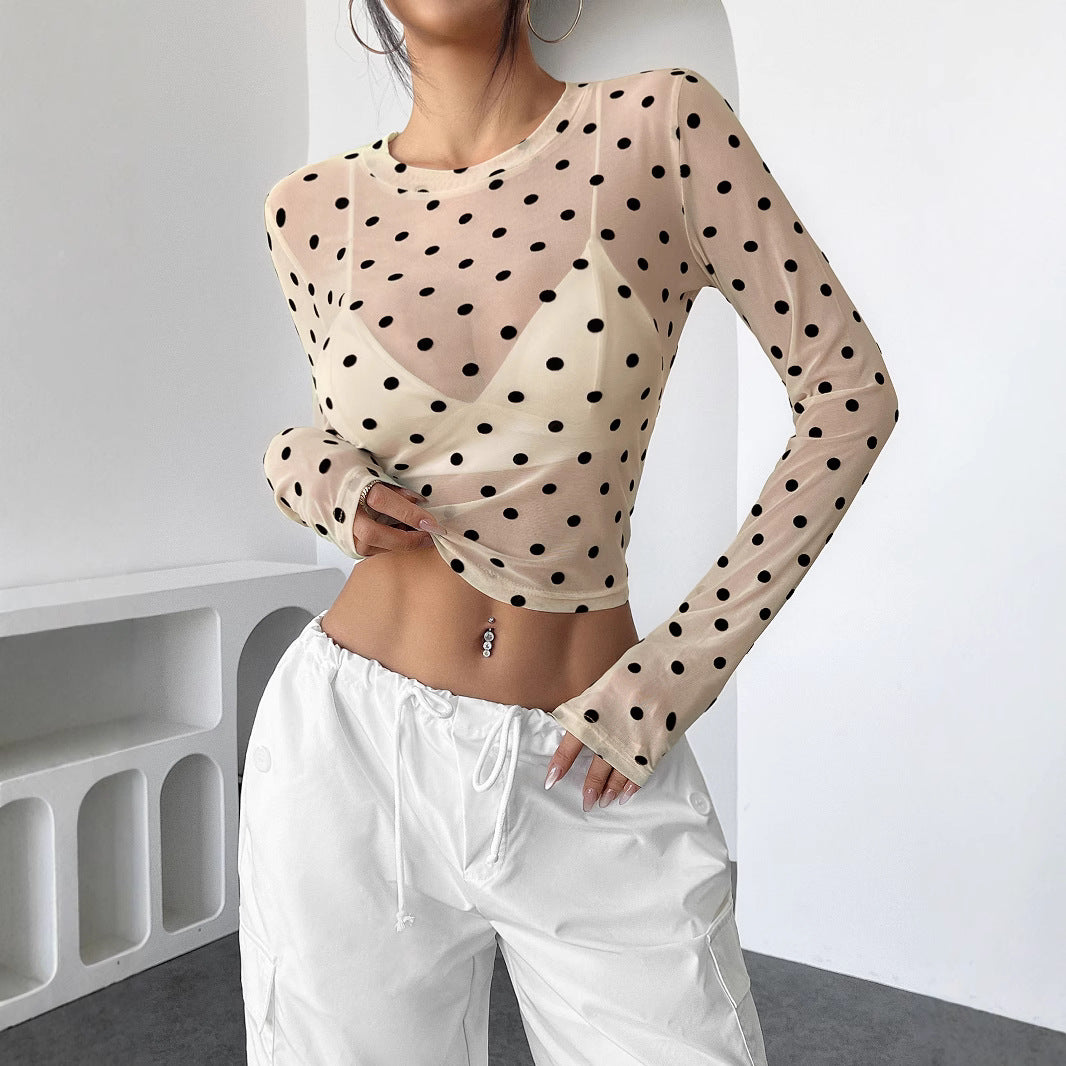 Damen Transparente Longsleeve-Bluse mit Polka Dots EB