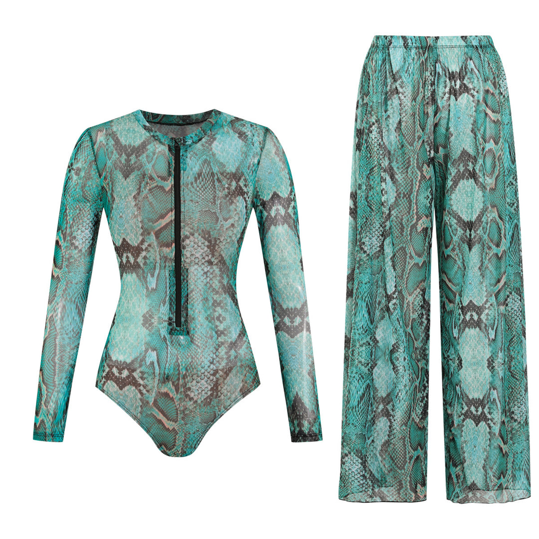 Damen weite Strandhose mit Schlangenmuster EB