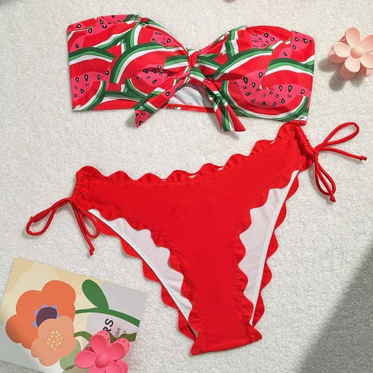 Damen Bandeau-Bikini mit verspieltem Knotendesign EB