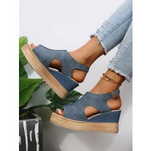 Damen Wedge-Sandalen mit offener Ferse und geschmackvollem Riemendesign EB