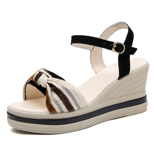 Damen Wedge-Sandaletten mit modischem Knotendesign und verstellbarem Riemen EB