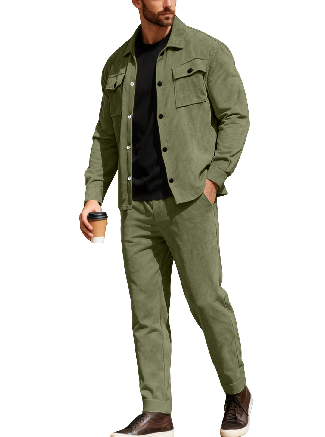 Herren nan Shirtjacke mit Pattentaschen und gerade geschnittene Chinohose EB