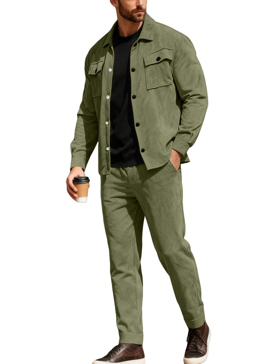 Herren nan Shirtjacke mit Pattentaschen und gerade geschnittene Chinohose EB