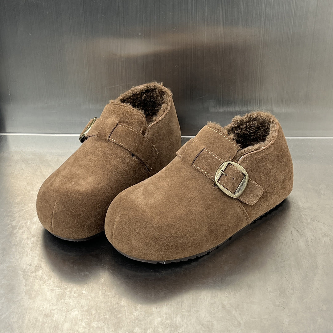 Damen Kuschelige Wildleder-Clogs mit warmem Innenfutter und praktischem Schnallenverschluss EB
