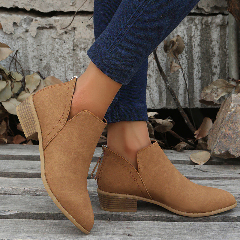 Damen modische Stiefeletten mit elegantem Reißverschluss und bequemer Sohle EB
