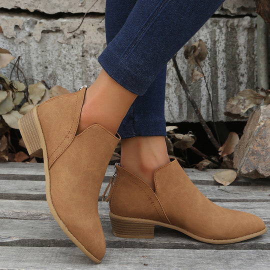 Damen modische Stiefeletten mit elegantem Reißverschluss und bequemer Sohle EB
