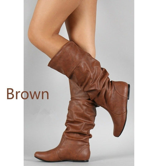 Damen nan lässige kniehohe Slouch-Stiefel mit flexiblem Schaft und flachem Absatz EB
