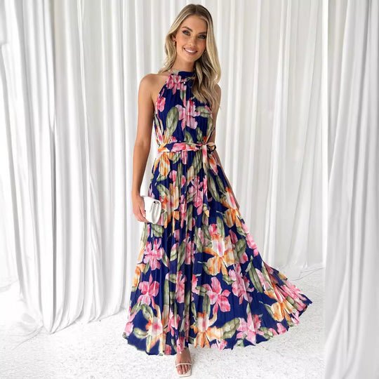 Damen Maxikleid mit elegantem Faltenwurf und Halterneck EB