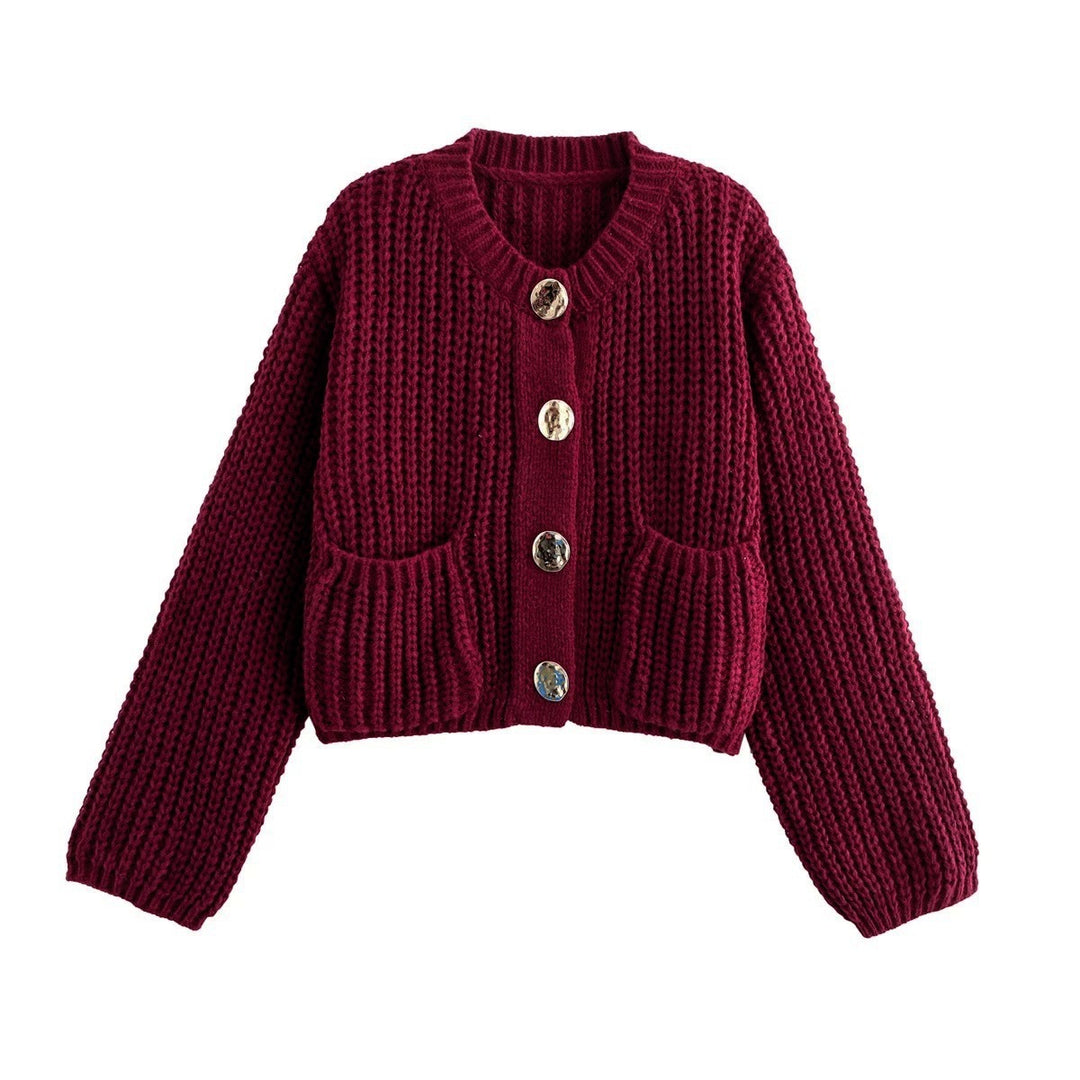 Damen kuschelige Strickjacke mit dekorativen Knöpfen und praktischen Taschen EB