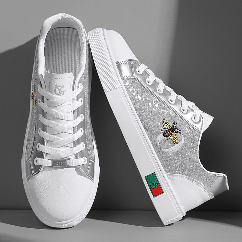Damen Sneaker mit hochwertigem, verziertem Obermaterial und seitlichem Bienenmotiv EB
