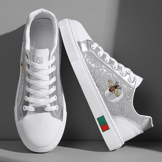 Damen Sneaker mit hochwertigem, verziertem Obermaterial und seitlichem Bienenmotiv EB