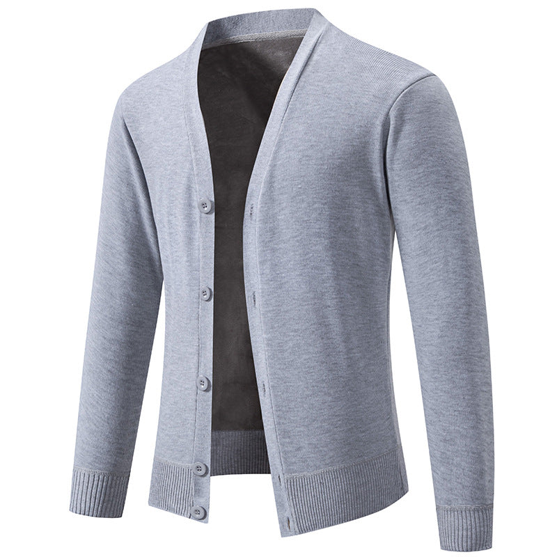 Herren nan leichte Feinstrick-Strickjacke mit V-Ausschnitt, verdeckter Knopfleiste und elastischem Rippbündchen EB