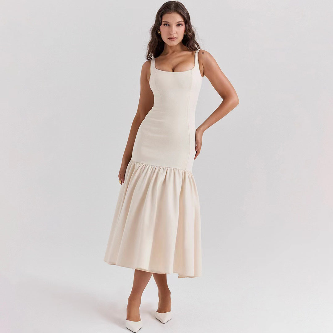 Damen Figurbetontes Kleid mit fließendem Rock und schulterfreien Trägern EB
