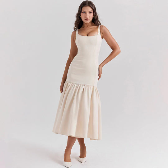 Damen Figurbetontes Kleid mit fließendem Rock und schulterfreien Trägern EB