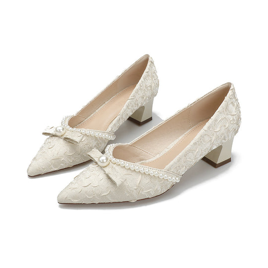 Damen elegante Pumps mit perlverziertem Riemen und komfortablem Blockabsatz EB