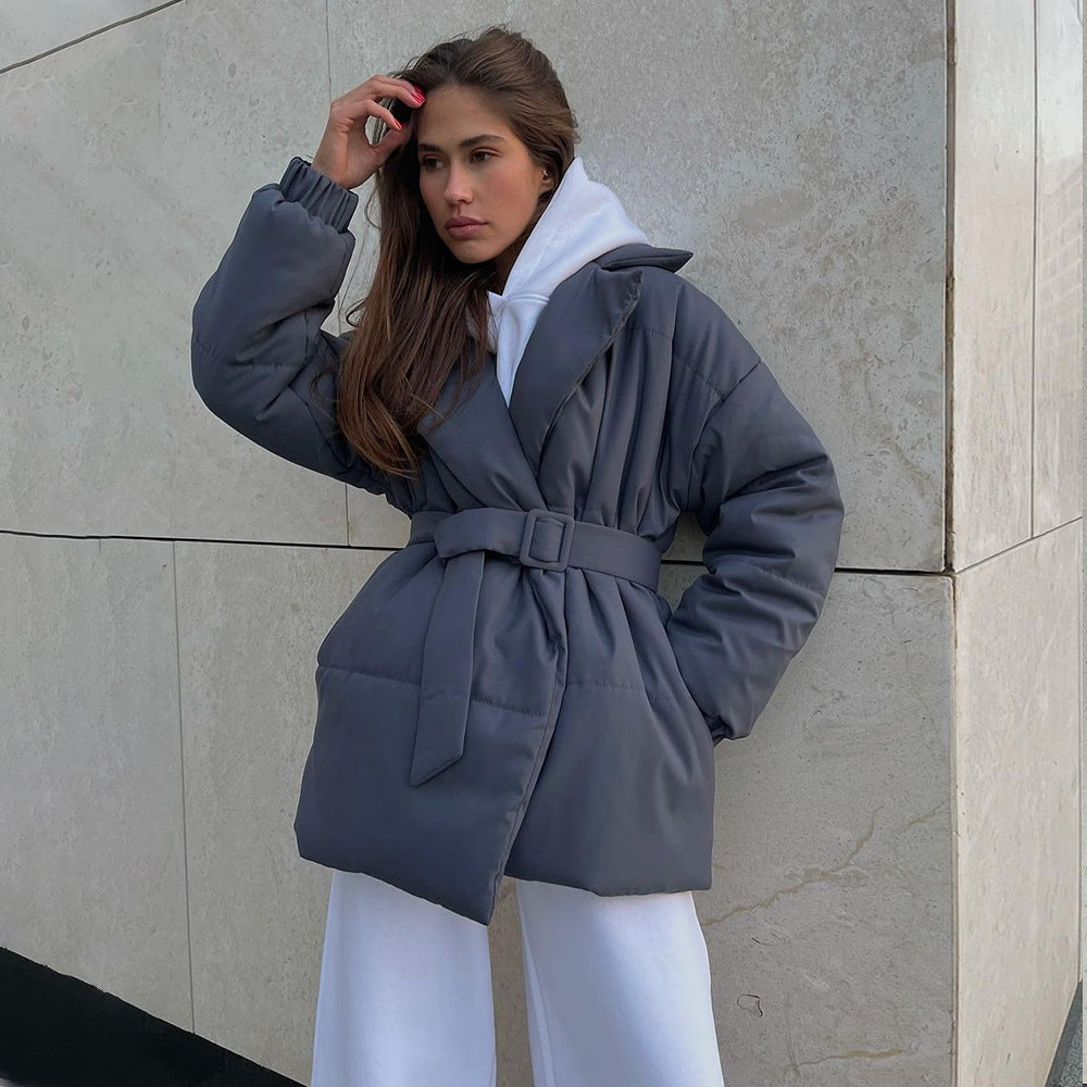 Damen Elegante und warme Wattierte Jacke mit Taillengürtel EB