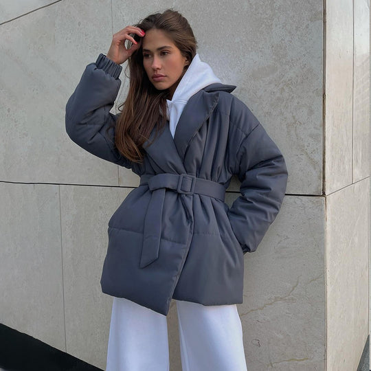 Damen Elegante und warme Wattierte Jacke mit Taillengürtel EB