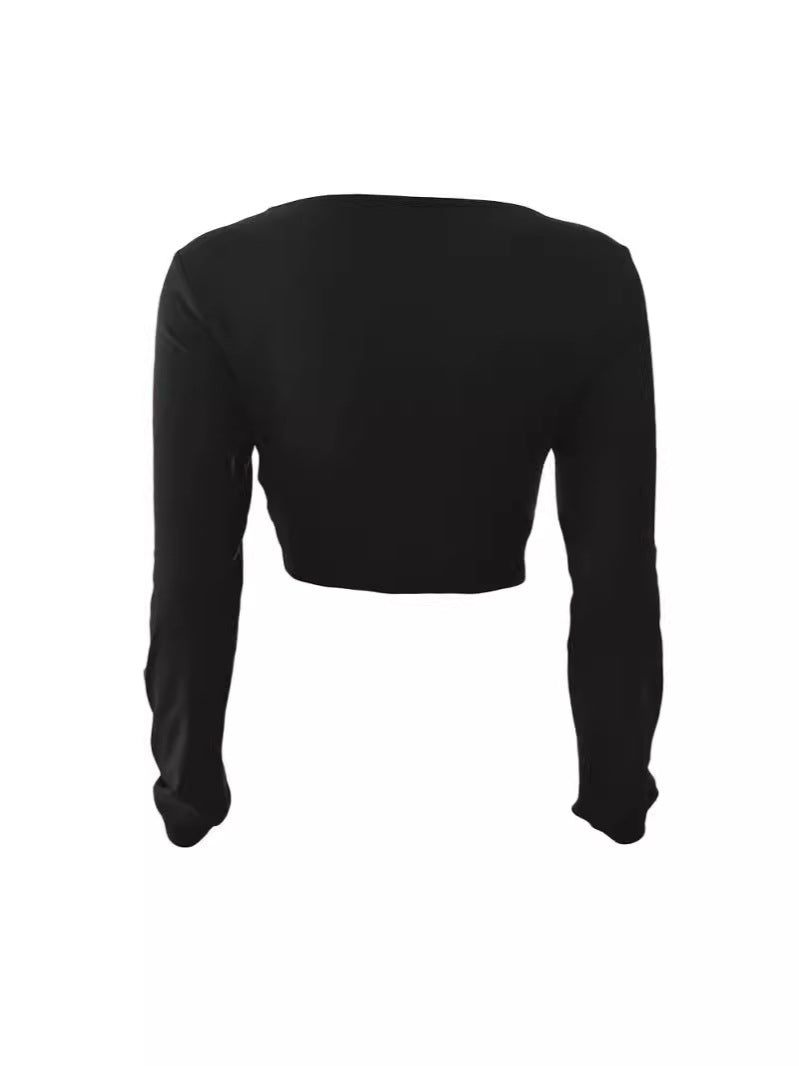 Damen Cropped Oberteil mit Raffung und V-Ausschnitt EB