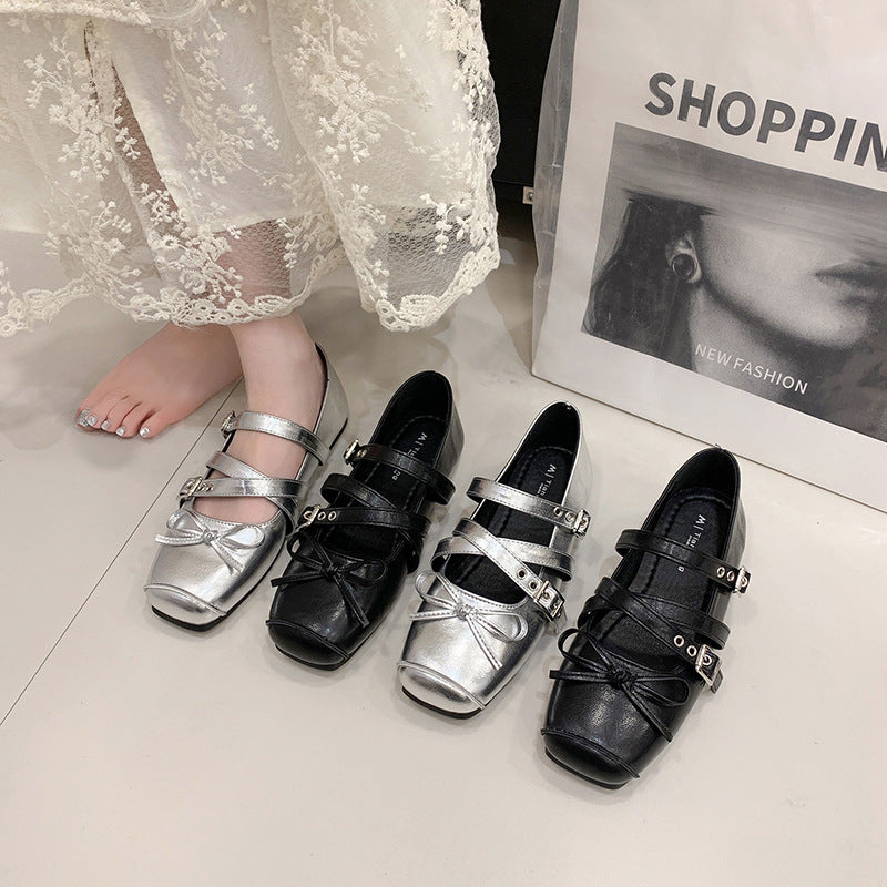 Damen Ballerinas mit verstellbarem Riemen und modischem Schleifendetail EB