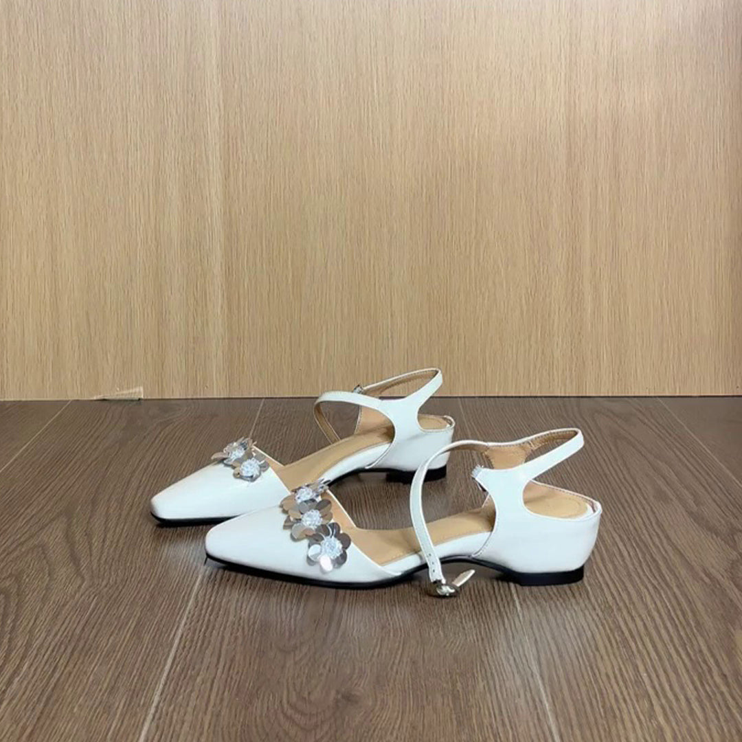 Damen Slingback Ballerinas mit floralem Design und eleganter Schnalle EB