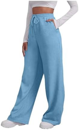 Damen nan weite High‑Waist Palazzo-Loungehose mit elastischem Komfortbund, Kordelzug und seitlichen Eingrifftaschen EB